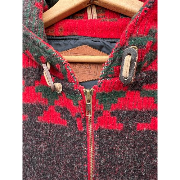 Vintage Woolrich Aztec Southwestern Hooded Wool Chore Coat M Pattern Print Red - Picture 10 of 15